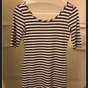 Black-and-white striped knee length bodycon dress